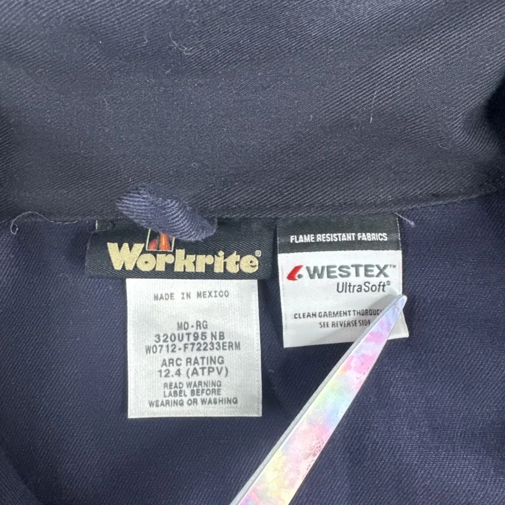 Workrite FR Jacket Mens M Blue Flame Resistant Full Zip Snap Workwear